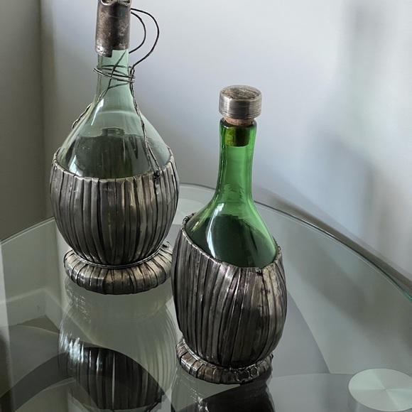 Other - Silver basketed antique wine bottles